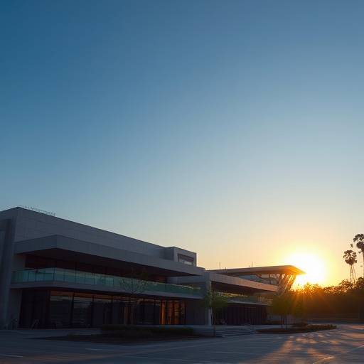 Architettura moderna illuminata al tramonto
