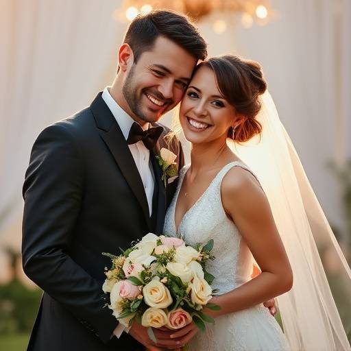 Coppia felice che celebra il matrimonio