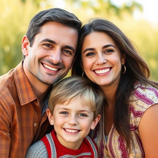Ritratto di famiglia sorridente in ambiente esterno