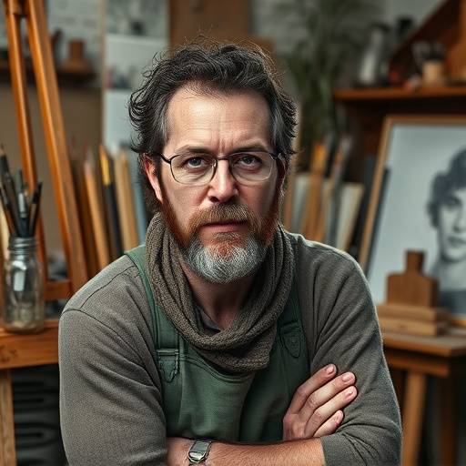 Ritratto di un artista nel suo studio, circondato dai suoi strumenti di lavoro e opere incomplete