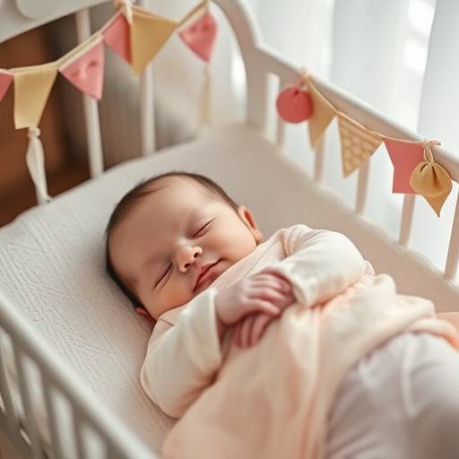 Ritratto di un neonato dormiente in culla decorata
